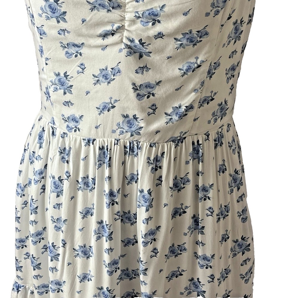 Blue Floral Babydoll Mini Dress Women's M Tiered Ditsy Cottagecore - Picture 6 of 9